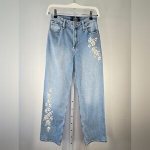 Hollister Ultra High-Rise Dad Jeans Floral Embroidered Vintage Stretch Women’s 4